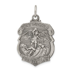 Sterling Silver Antiqued St. Michael Badge Medal QC3614