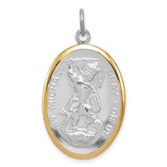 Sterling Silver Reversible Rhodium-plated & Vermeil St. Michael Medal QC3616