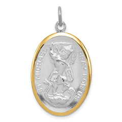Sterling Silver Reversible Rhodium-plated & Vermeil St. Michael Medal QC3616