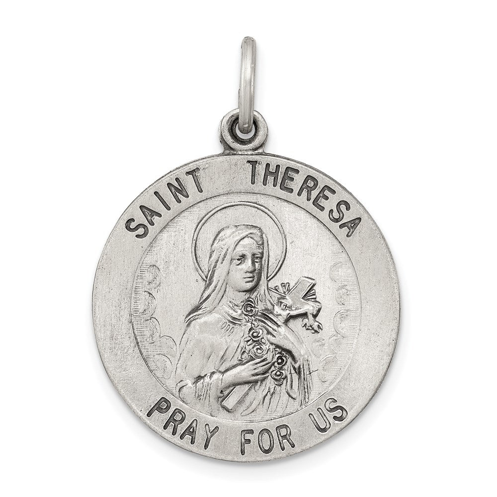 Sterling Silver Antiqued St. Theresa Medal QC3622