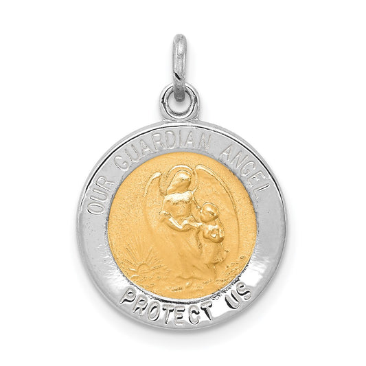 Sterling Silver Rhodium-plated & Vermeil Guardian Angel Medal QC3624