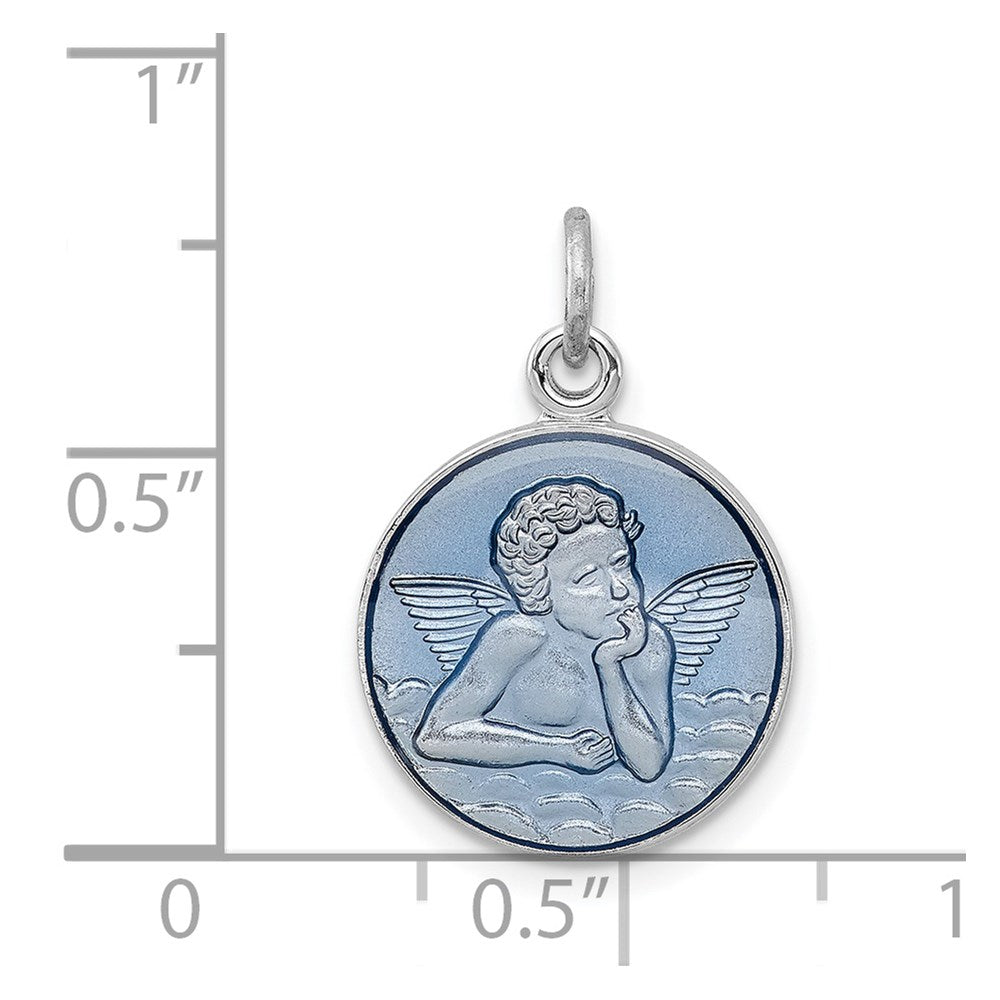 Sterling Silver Rhodium-plated Blue Epoxy Angel Charm QC3640