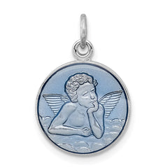 Sterling Silver Rhodium-plated Blue Epoxy Angel Charm QC3640