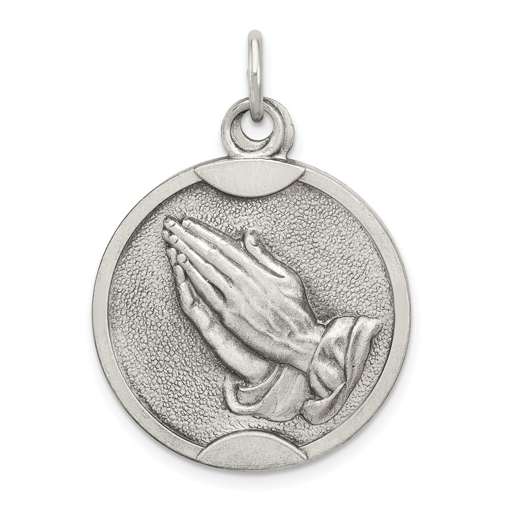 Sterling Silver Antiqued Praying Hands Medal QC3641