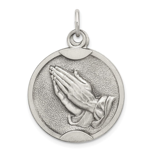 Sterling Silver Antiqued Praying Hands Medal QC3641