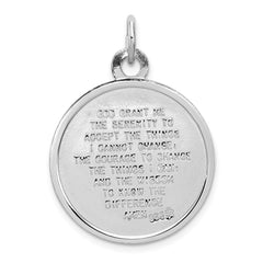 Sterling Silver Rhodium-plated Praying Hands Serenity Prayer on Back Medal QC3644