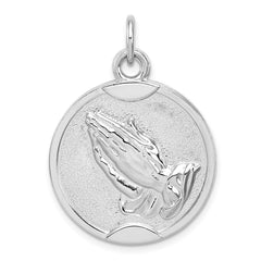 Sterling Silver Rhodium-plated Praying Hands Serenity Prayer on Back Medal QC3644