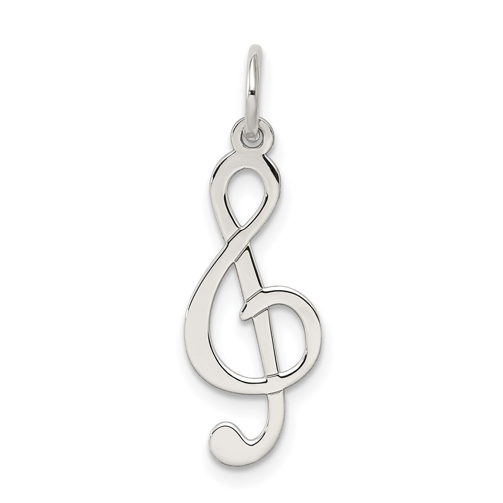 Sterling Silver Rhodium-plated Treble Clef Polished Charm QC3761