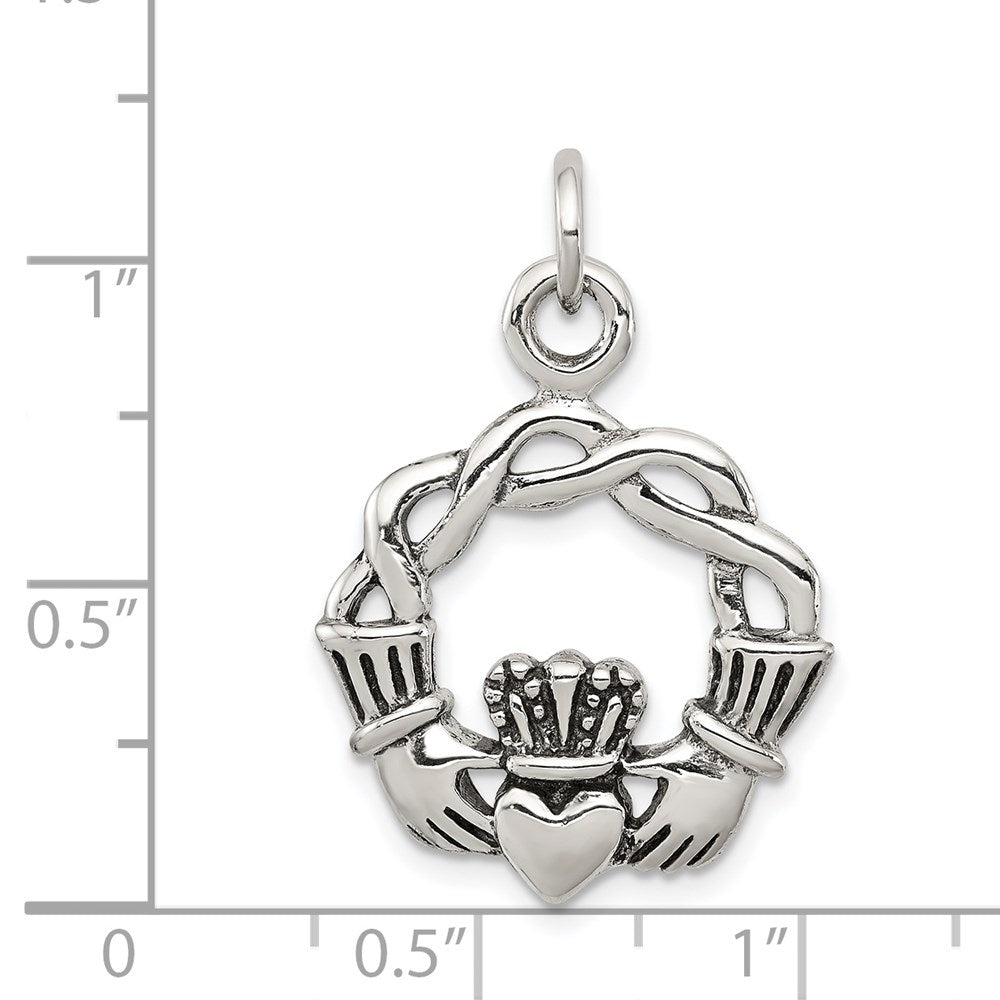 Sterling Silver Antiqued Claddagh Pendant QC3874