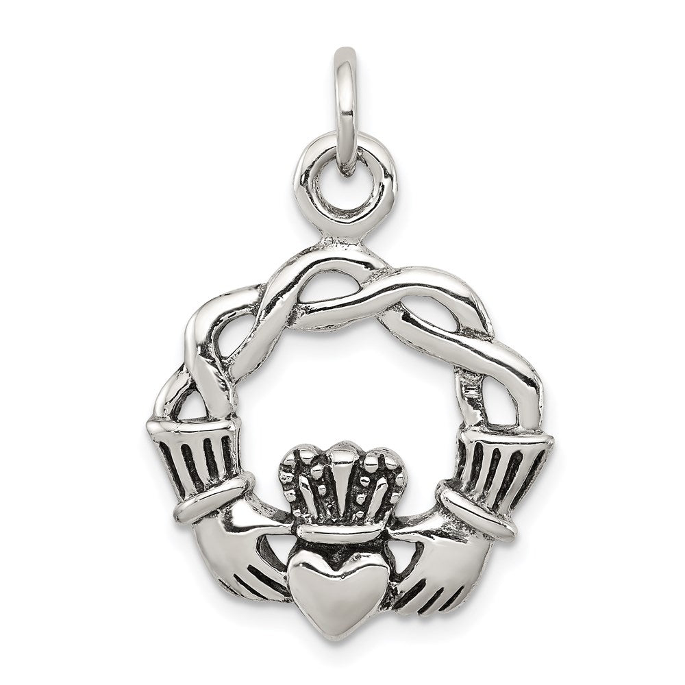 Sterling Silver Antiqued Claddagh Pendant QC3874