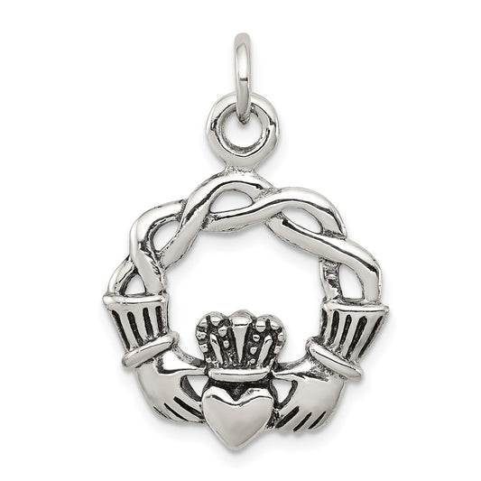 Sterling Silver Antiqued Claddagh Pendant QC3874