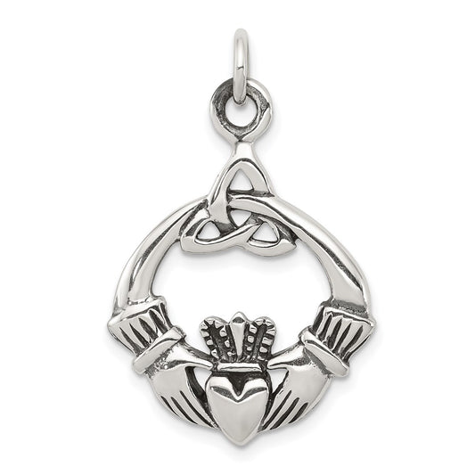 Sterling Silver Antiqued Claddagh Pendant QC3875