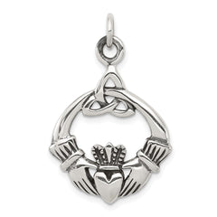 Sterling Silver Antiqued Claddagh Pendant QC3875