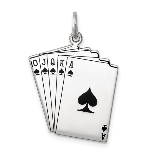 Sterling Silver Rhodium-plated Playing cards Polished Charm QC3877