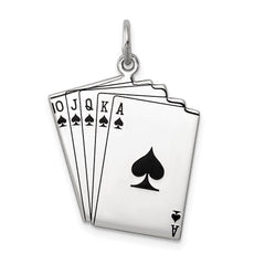 Sterling Silver Rhodium-plated Playing cards Polished Charm QC3877