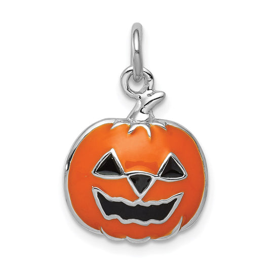 Sterling Silver Rhodium-plated Orange Jack-a-Lantern Charm QC3896