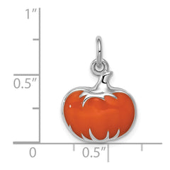 Sterling Silver Rhodium-plated Orange Enameled Pumpkin Charm QC3897