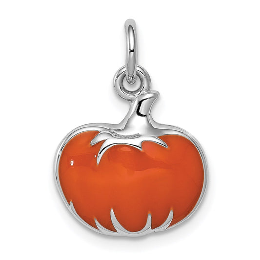 Sterling Silver Rhodium-plated Orange Enameled Pumpkin Charm QC3897