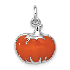 Sterling Silver Rhodium-plated Orange Enameled Pumpkin Charm QC3897