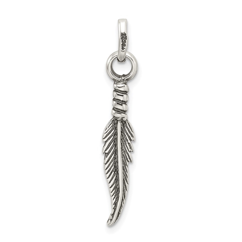 Sterling Silver Antiqued Feather Charm QC3915