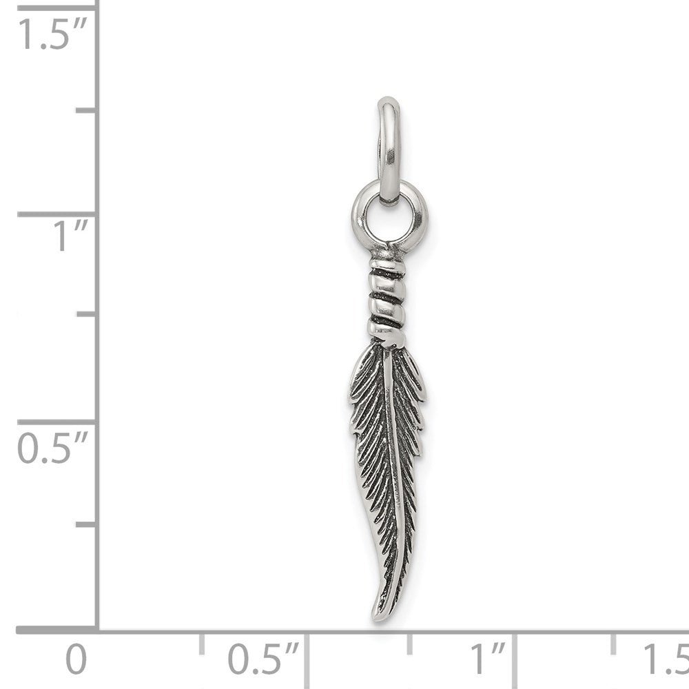 Sterling Silver Antiqued Feather Charm QC3915