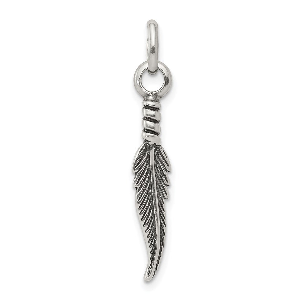 Sterling Silver Antiqued Feather Charm QC3915