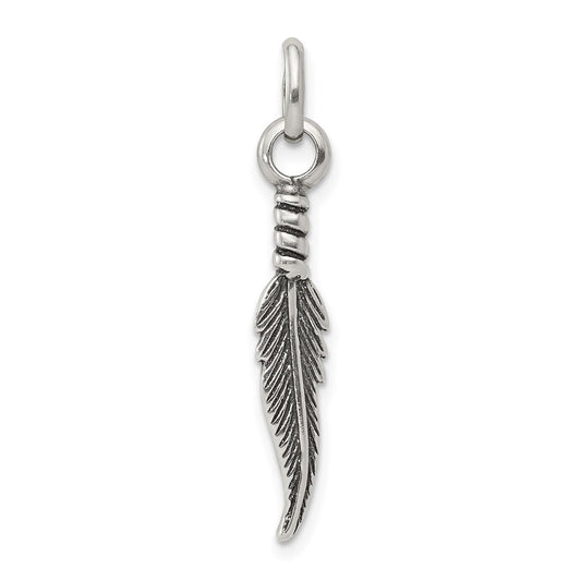 Sterling Silver Antiqued Feather Charm QC3915