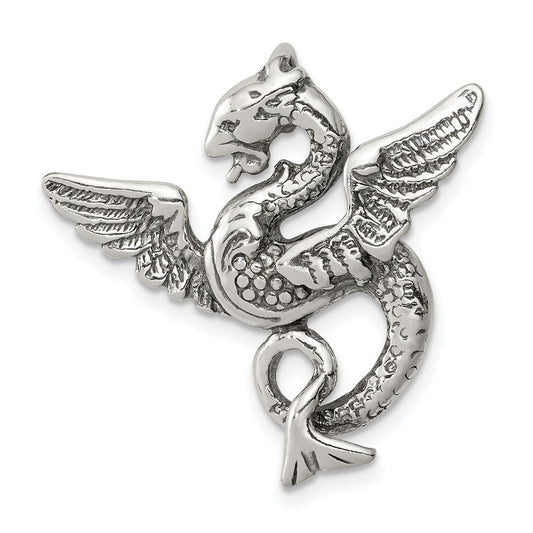 Sterling Silver Antiqued Dragon Charm QC3934
