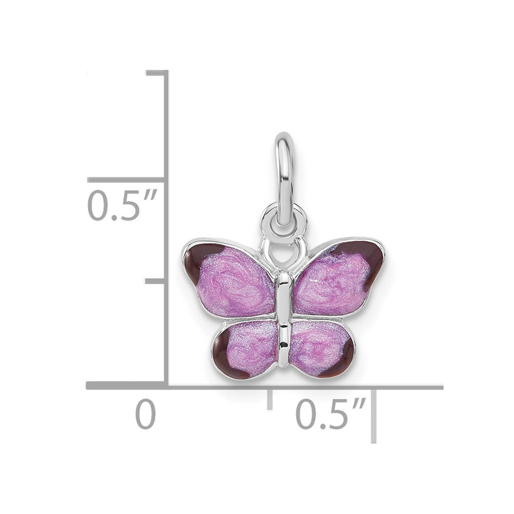 Sterling Silver Rhodium-plated Rhod Enameled Purple Butterfly QC4052