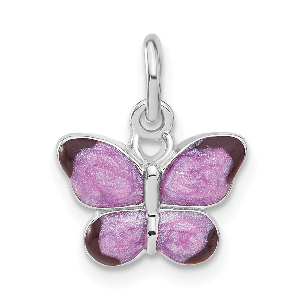 Sterling Silver Rhodium-plated Rhod Enameled Purple Butterfly QC4052