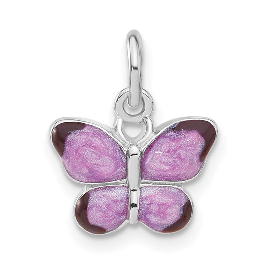 Sterling Silver Rhodium-plated Rhod Enameled Purple Butterfly QC4052