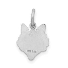 Sterling Silver Rhodium-plated Fox Head Polished Front/Satin Back Charm QC4071