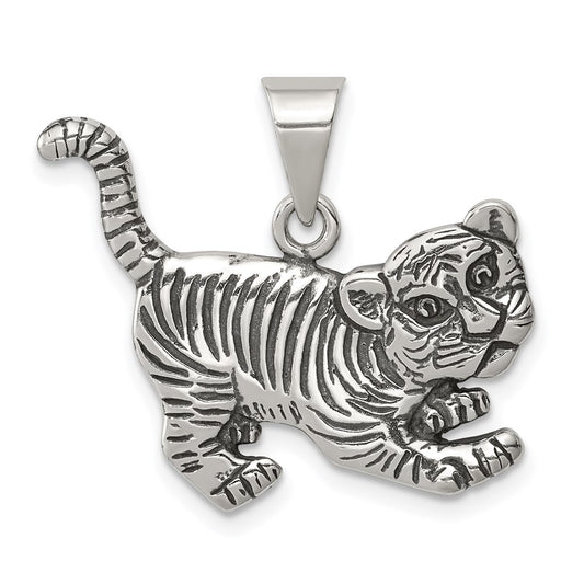 Sterling Silver Antiqued Tiger Charm QC4086
