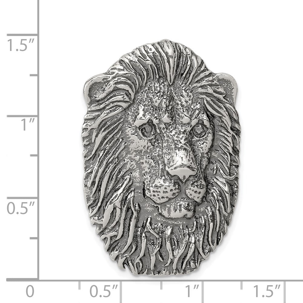 Sterling Silver Antiqued Lion Head Pendant QC4087