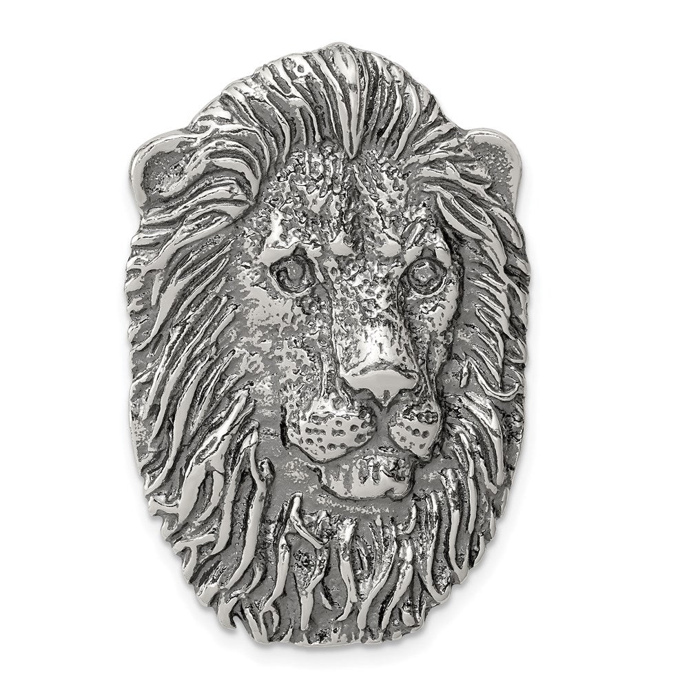 Sterling Silver Antiqued Lion Head Pendant QC4087
