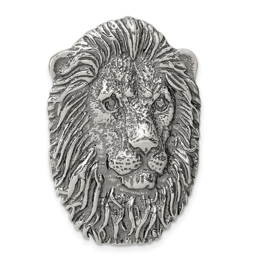 Sterling Silver Antiqued Lion Head Pendant QC4087