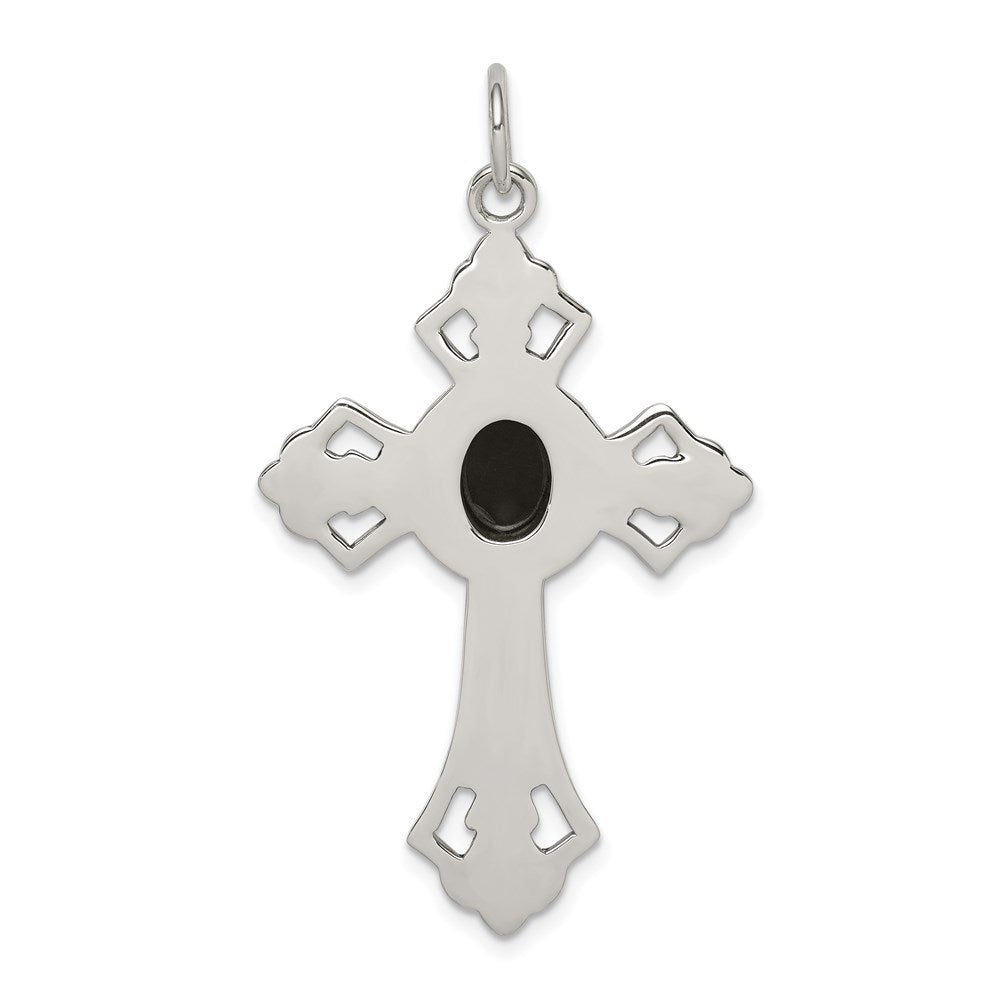 Sterling Silver Onyx Antiqued Cross Pendant QC410