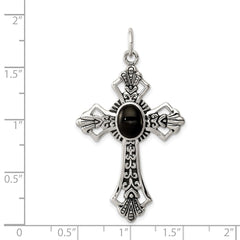 Sterling Silver Onyx Antiqued Cross Pendant QC410