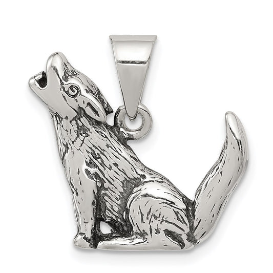 Sterling Silver Antiqued Wolf Charm QC4101