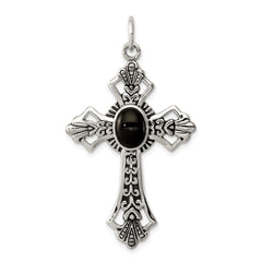 Sterling Silver Onyx Antiqued Cross Pendant QC410
