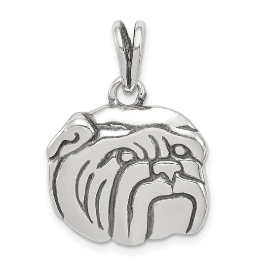 Sterling Silver Antiqued Bulldog Charm QC4124