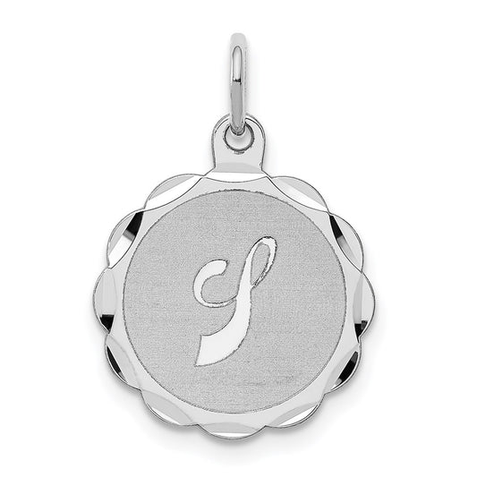 Sterling Silver/Rhodium-plated Brocaded Letter J Initial Pendant QC4161J