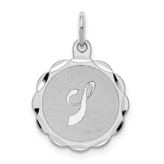 Sterling Silver/Rhodium-plated Brocaded Letter J Initial Pendant QC4161J