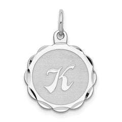 Sterling Silver/Rhodium-plated Brocaded Letter K Initial Pendant QC4161K