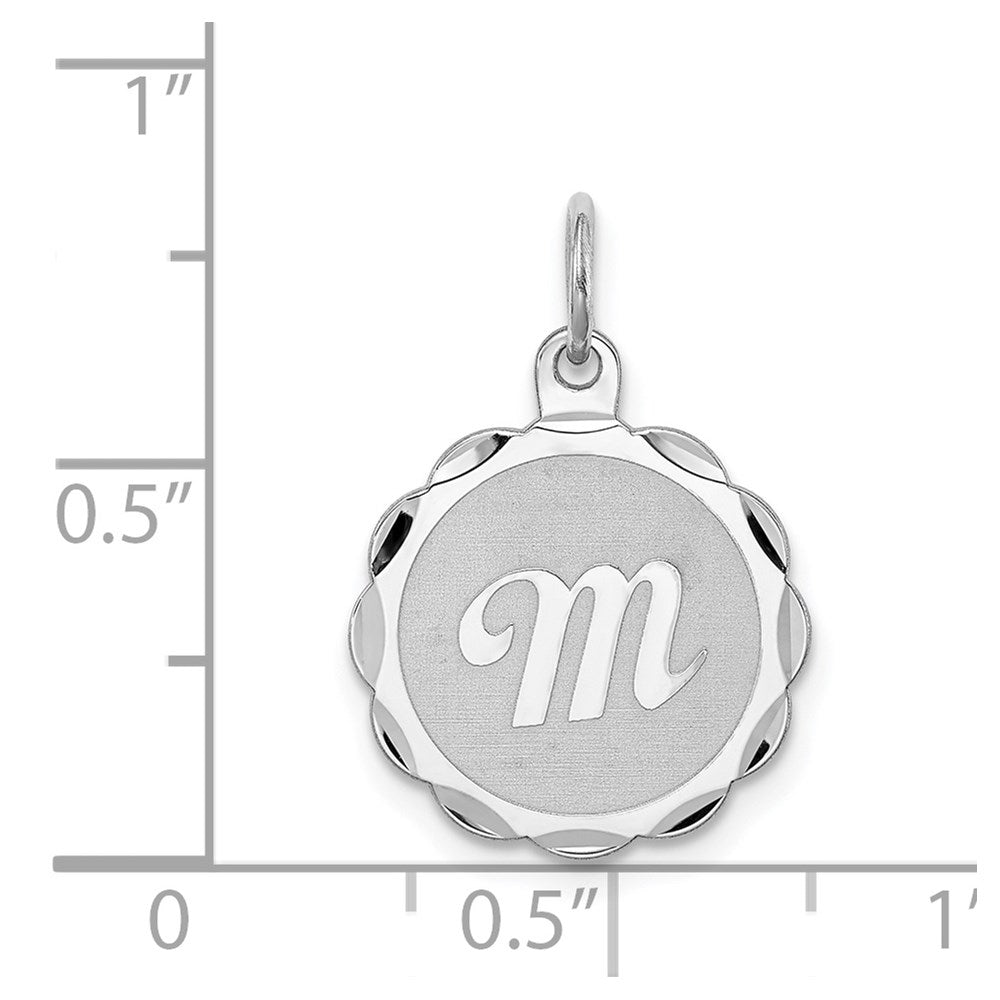 Sterling Silver/Rhodium-plated Brocaded Letter M Initial Pendant QC4161M