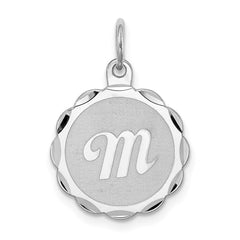 Sterling Silver/Rhodium-plated Brocaded Letter M Initial Pendant QC4161M