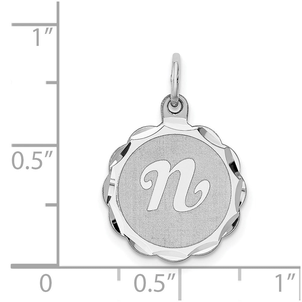 Sterling Silver/Rhodium-plated Brocaded Letter N Initial Pendant QC4161N
