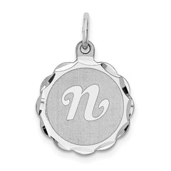 Sterling Silver/Rhodium-plated Brocaded Letter N Initial Pendant QC4161N
