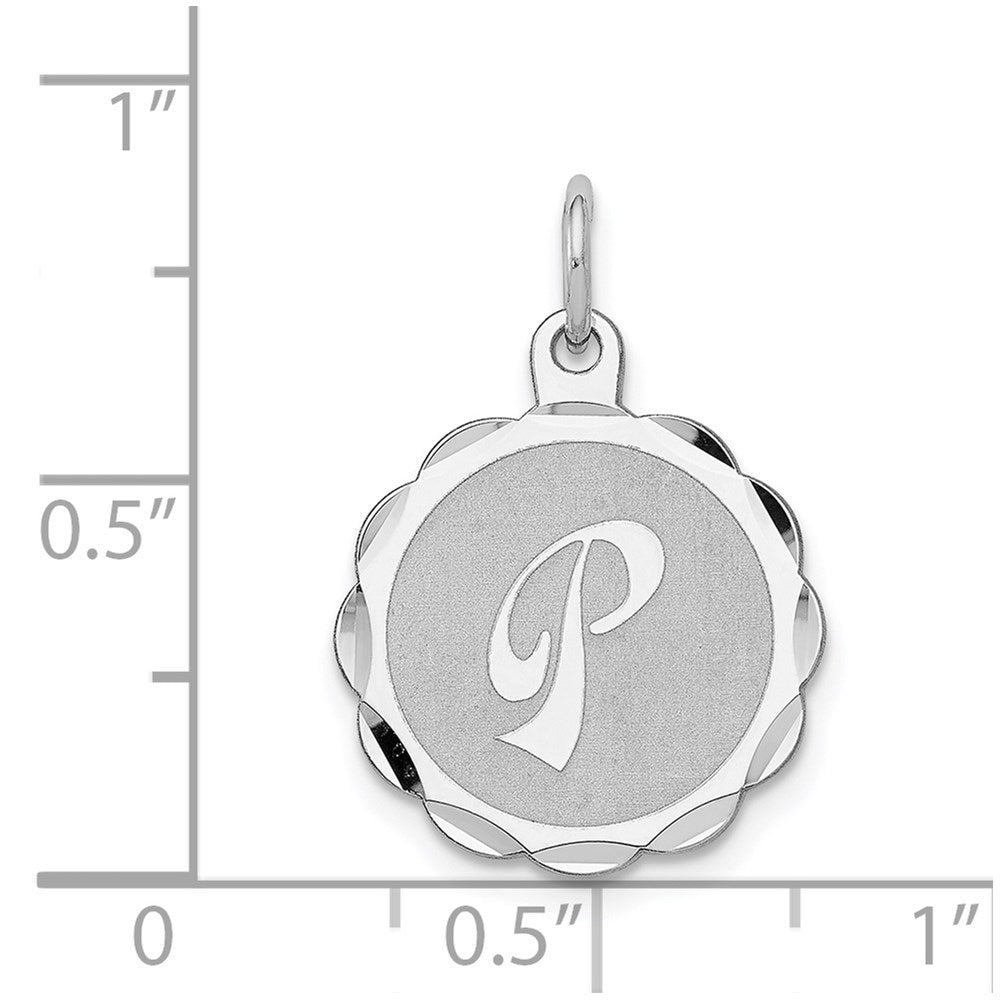 Sterling Silver/Rhodium-plated Brocaded Letter P Initial Pendant QC4161P