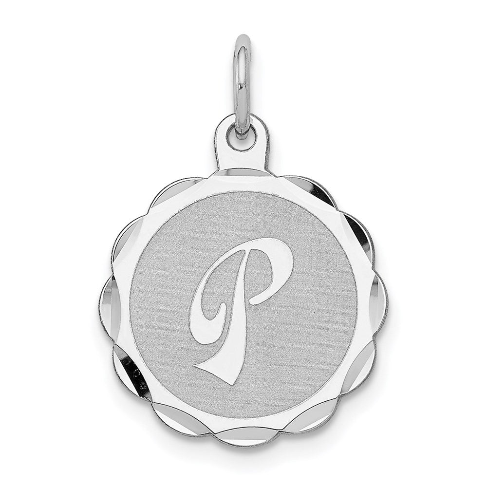 Sterling Silver/Rhodium-plated Brocaded Letter P Initial Pendant QC4161P
